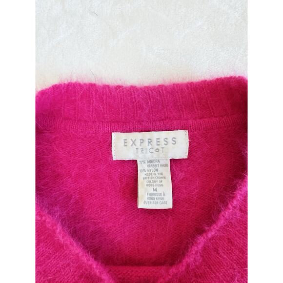 Vintage Express Size M Angora Fuzzy Pullover Sweater Top Hot Pink 90s Y2K - Picture 4 of 9
